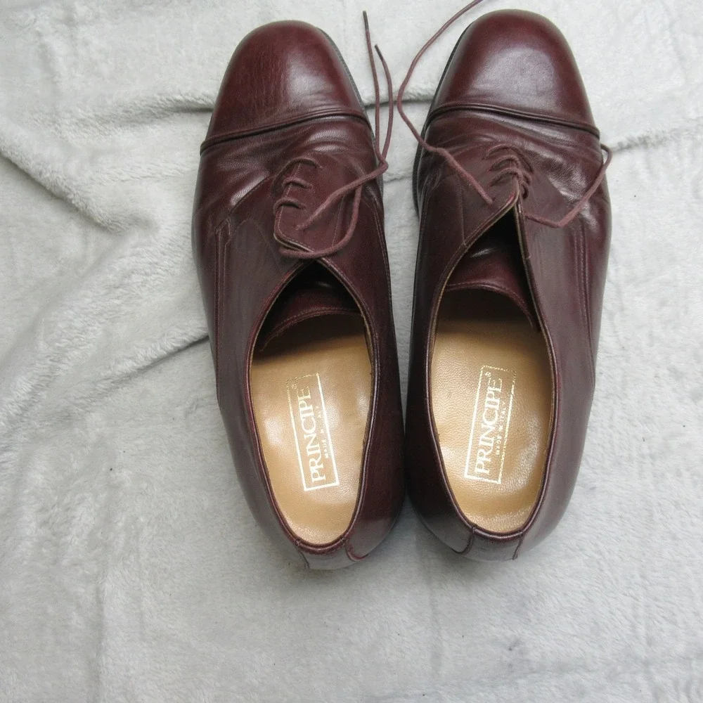 Pincipe Men 10D Dress Shoes Burgundy Leather Cap Toe Oxford Lace-Up Formal Italy